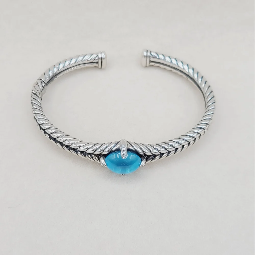 David Yurman Chatelaine Blue Topaz Diamond Bracelet - Picture 7 of 12